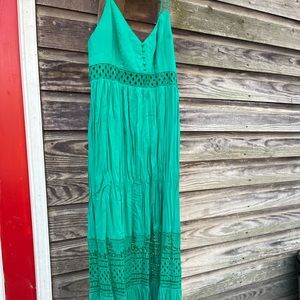Bright Green Spaghetti Straps Maxi Dress with Lace Size 10